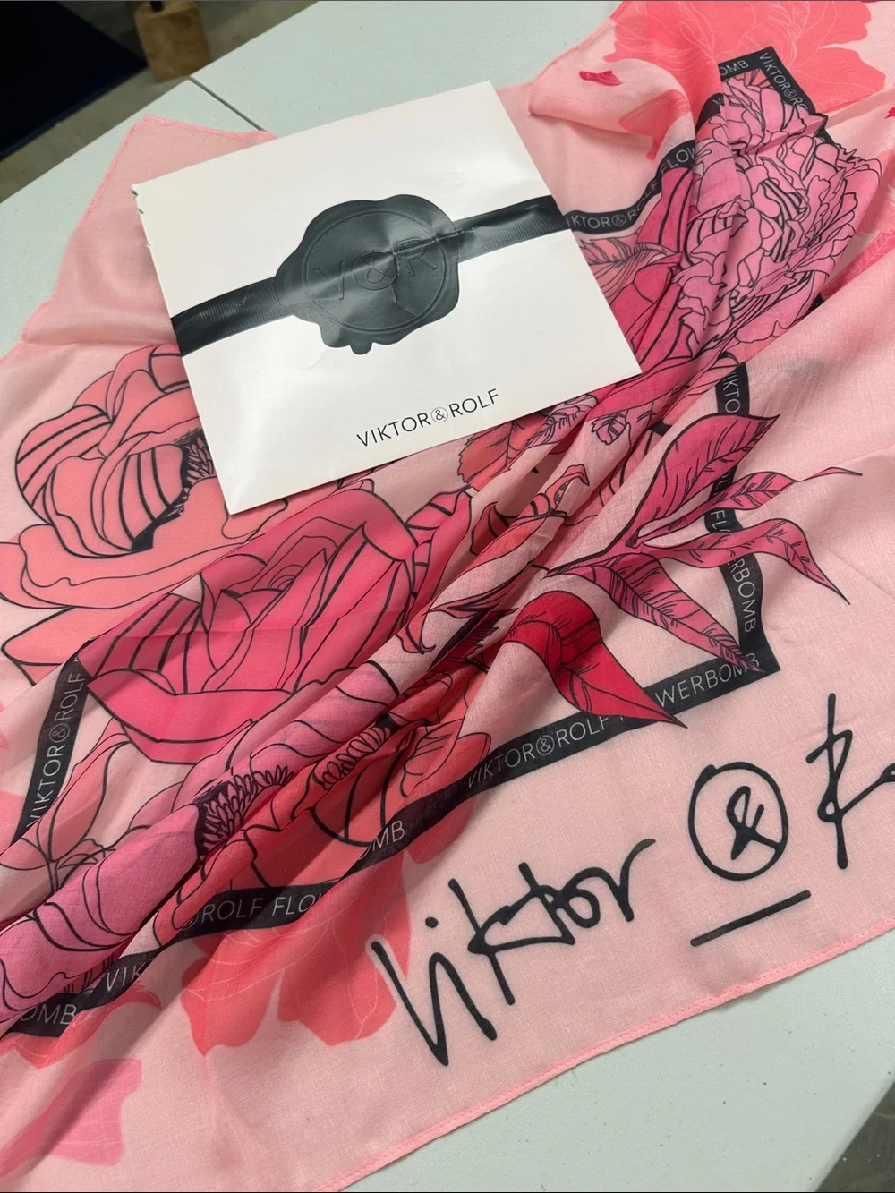 Viktor & Rolf Pink and Red Floral Silk Scarf 90x90